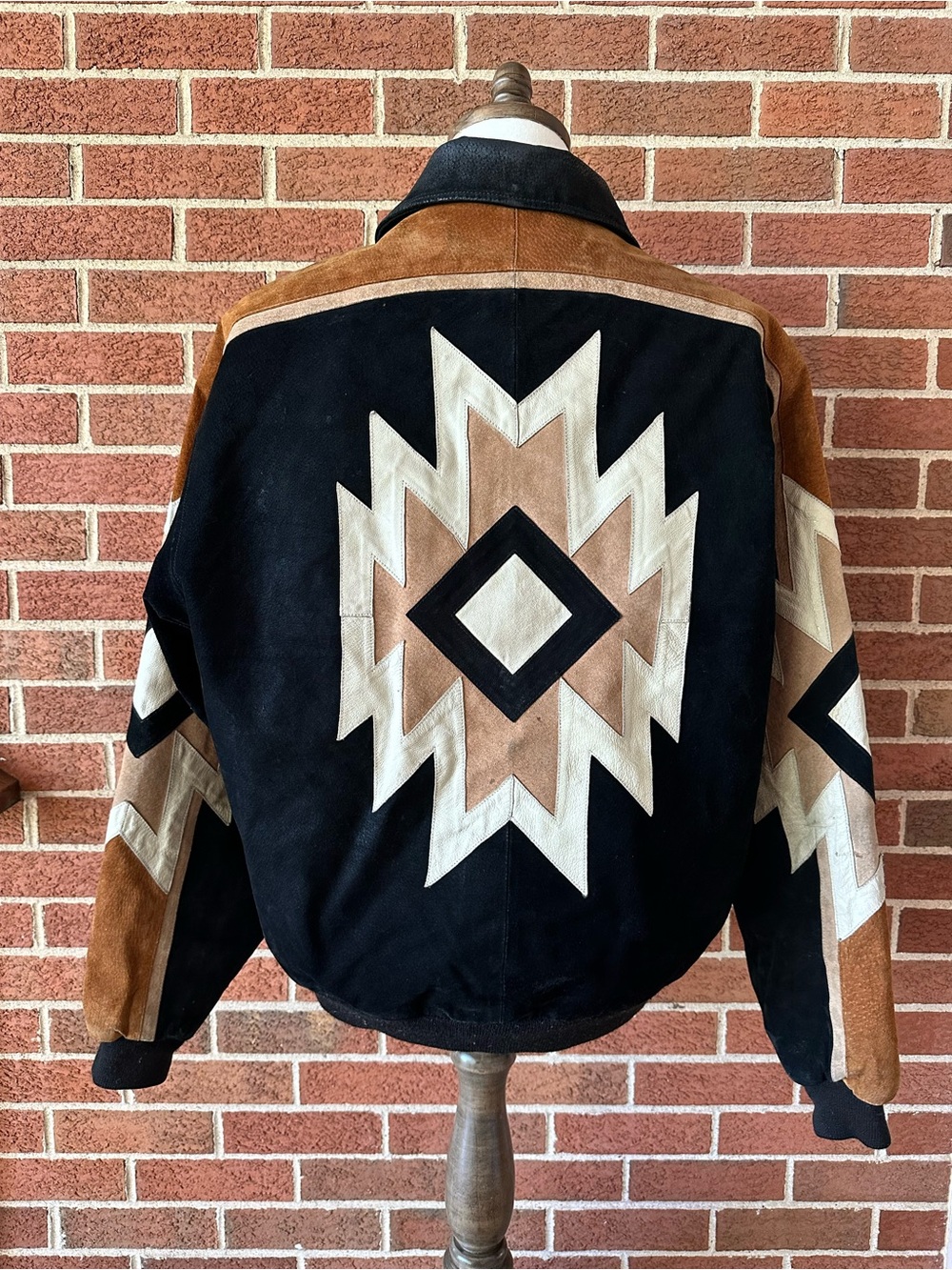 Vintage Cripple Creek Genuine Leather Aztec Southwestern Jacket Mens Zip Coat, L